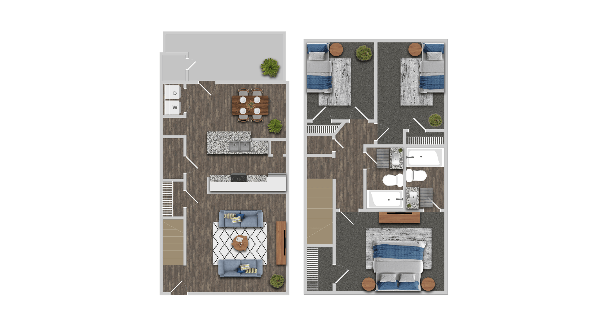 a bedroom floor plan with a bathroom and a living room